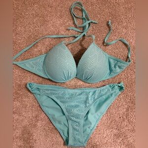 Ardene Teal Crochet Bikini Set